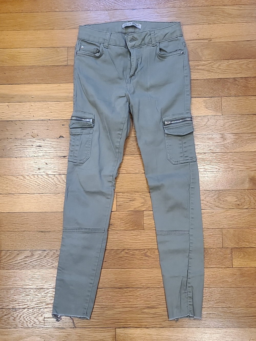 Denim&Co Olive Skinny Cargo Pants with Zip Detail